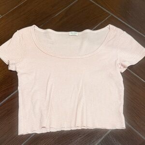 Brandy Melville Pink Striped Short Sleeve Top